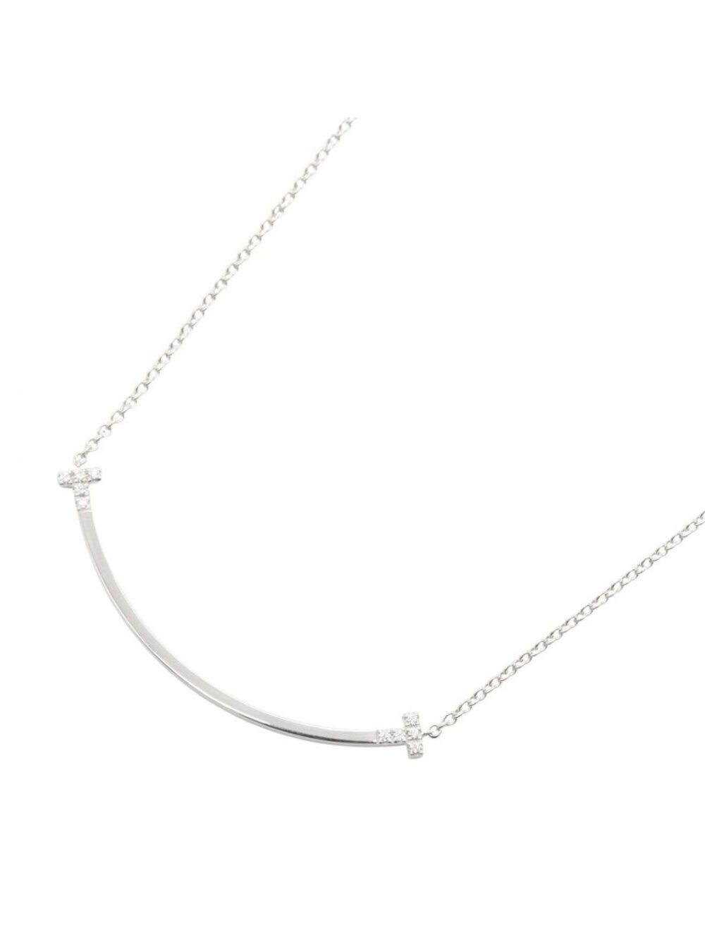 Tiffany & Co Necklace T Smile Small Diamond 45.5 18k White Gold